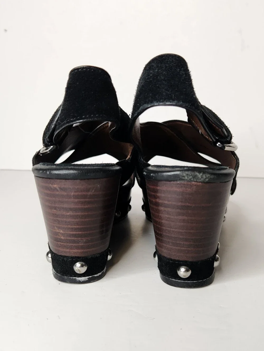 Donald Pliner Black Studded Suede Platform Open Toe Sandals Size 8.5